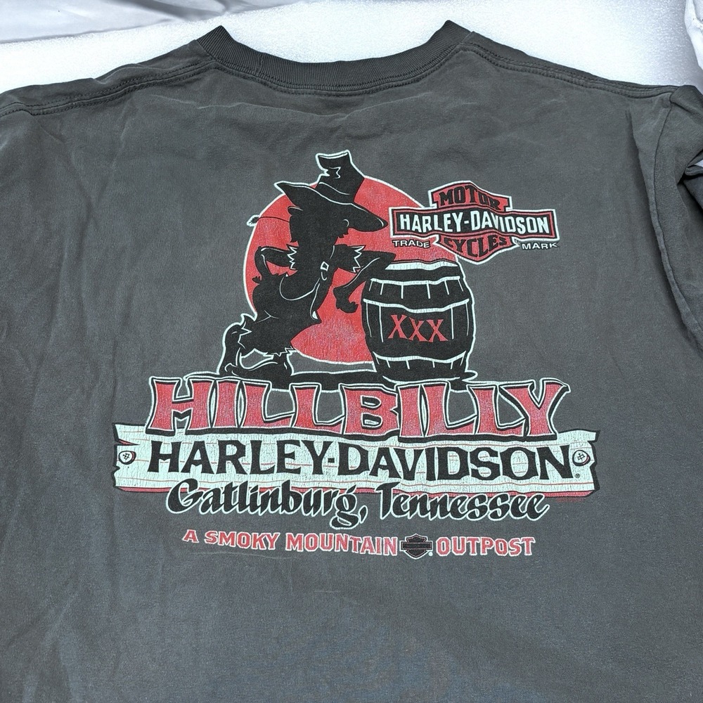 Mens Authentic Harley Davidson Shirt Hillbilly Gatlinburg TN XL Gray Biker 2018
